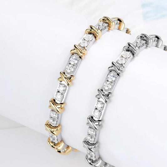 925 Sterling Silver Plated Gold X Cross Thirty Stone Diamond Bracelets for Women
